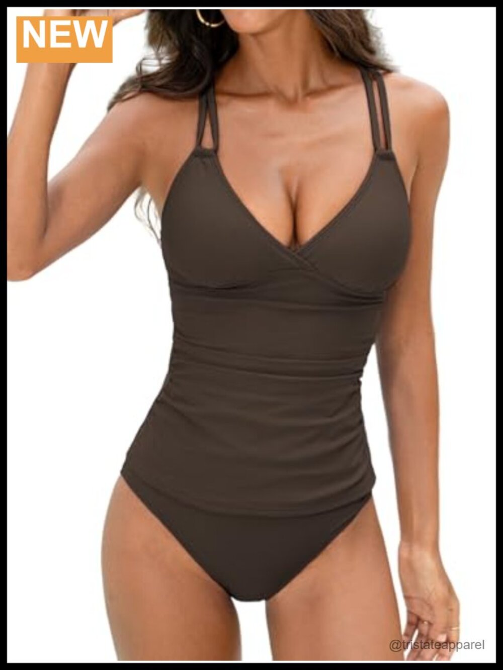 CUPSHE Tankini Swimsuits for Women V Neck Mid Rise Two Piece Bathing Suit